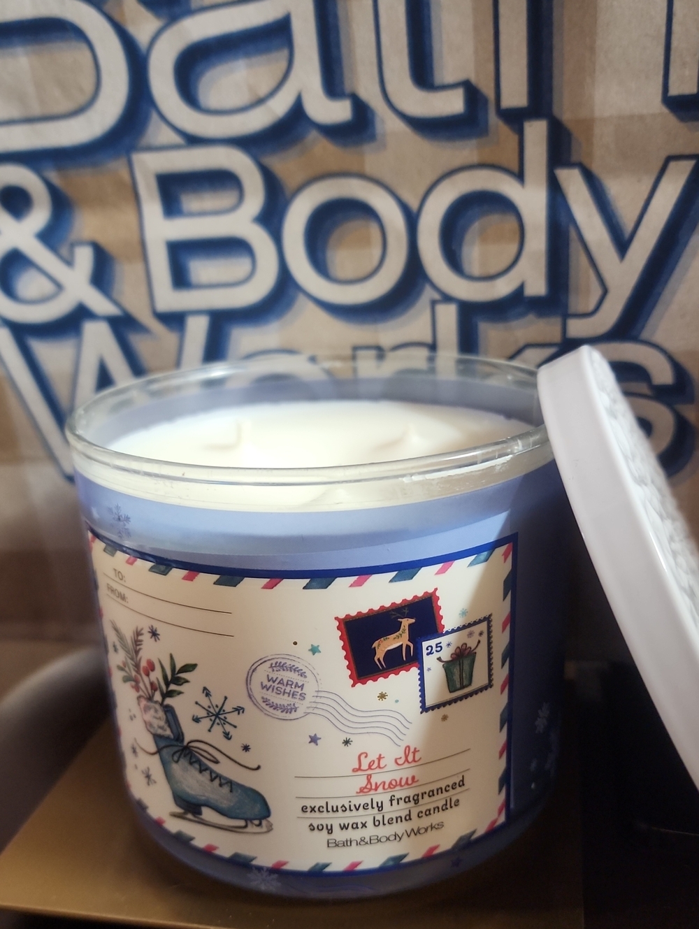 Bath & Body Works "Let It Snow" Soy Wax Lg. 3 Wick Candle Nwt